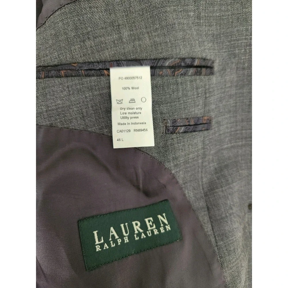 Ralph Lauren Mens 46L 100% Wool Sport Coat Gray 2-Button 46 Jacket Blazer